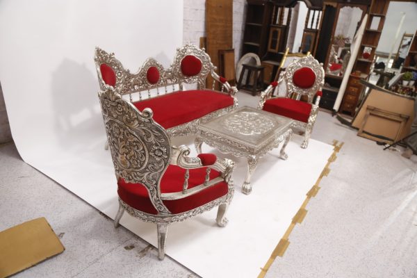 Silver Sofa set with Table - Image 3